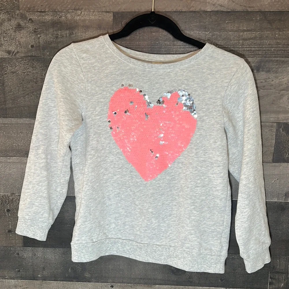 Gray Oshkosh SweatShirt with Pink and Silver Flip Sequins Heart
